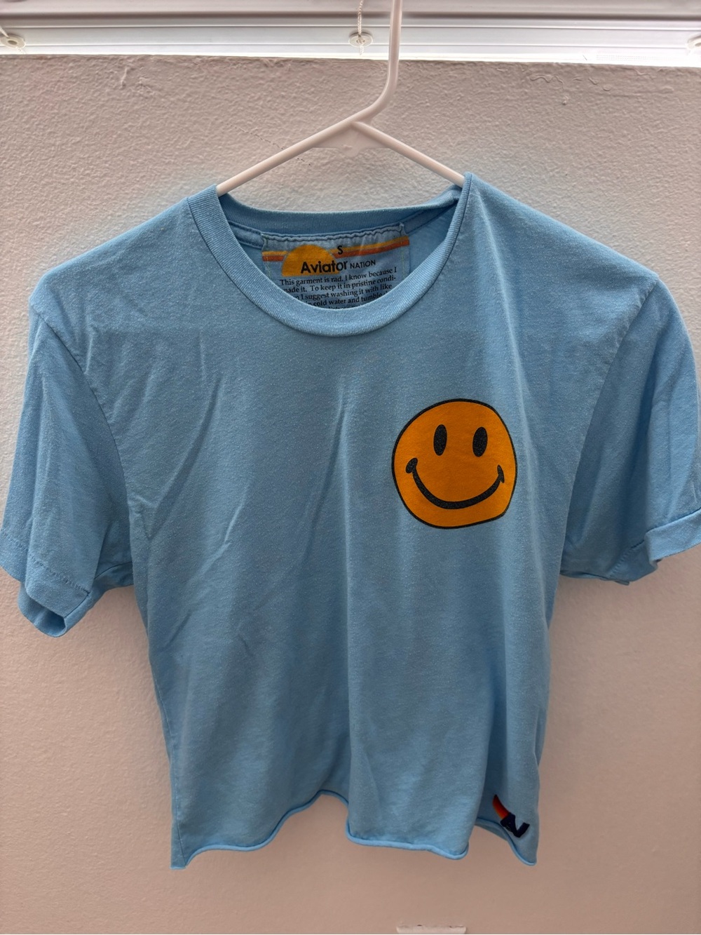 Aviator Nation Light Blue Tee with Yellow Smiley